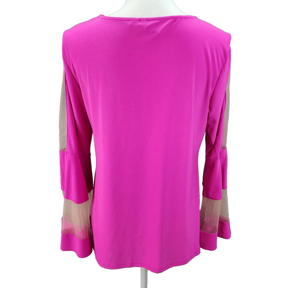 Versona Women’s Medium Bright Pink Bell Sleeve Tunic Top Blouse Night Out Party - Picture 3 of 11